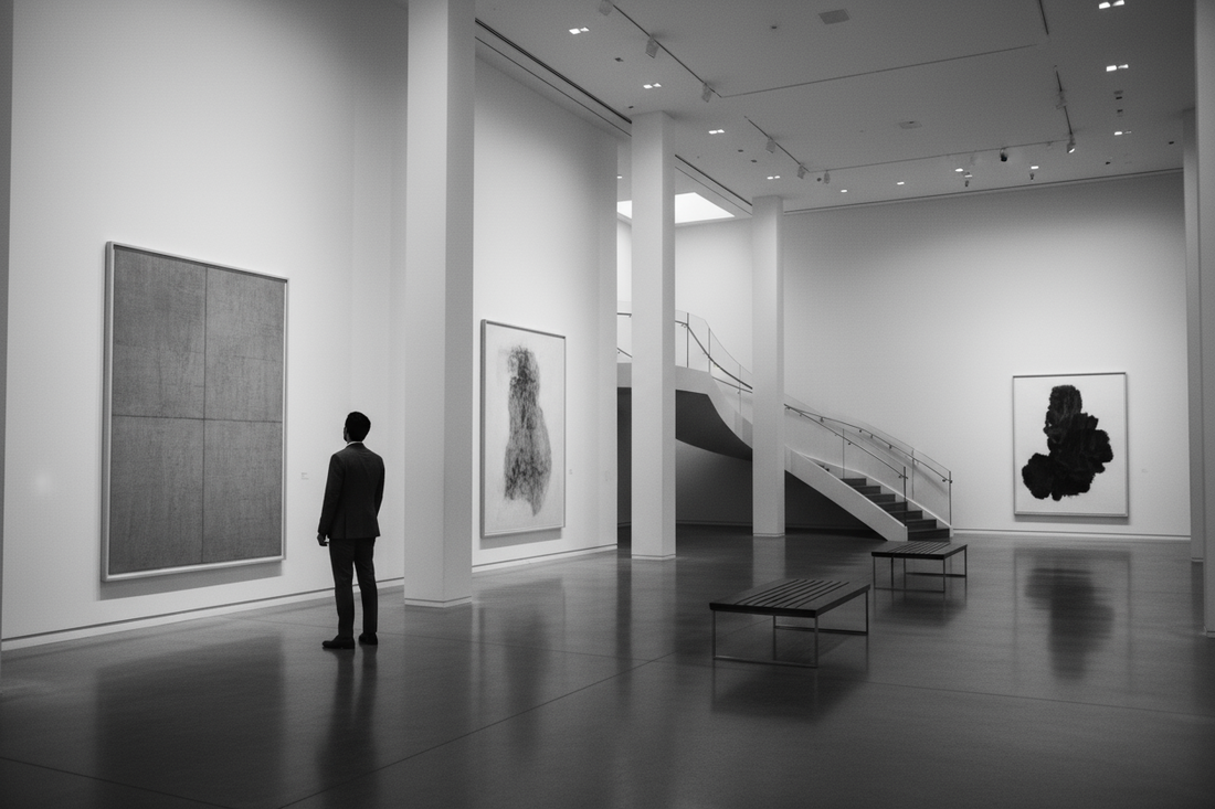 Mach mir einen bild von galerie in black and white