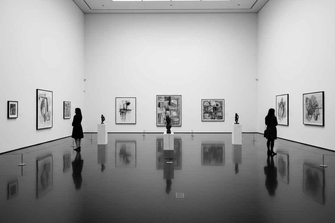 Mach mir einen bild von galerie in black and white